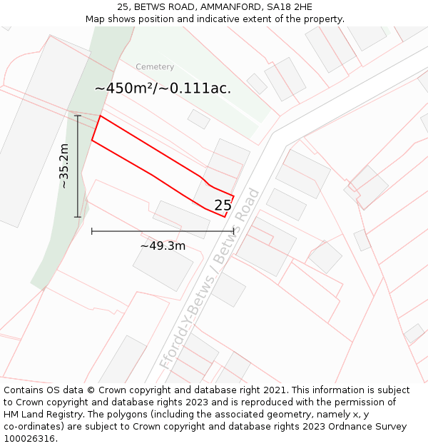 25, BETWS ROAD, AMMANFORD, SA18 2HE: Plot and title map