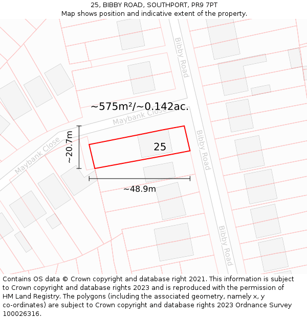 25, BIBBY ROAD, SOUTHPORT, PR9 7PT: Plot and title map