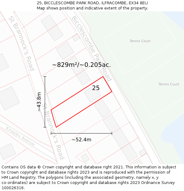 25, BICCLESCOMBE PARK ROAD, ILFRACOMBE, EX34 8EU: Plot and title map