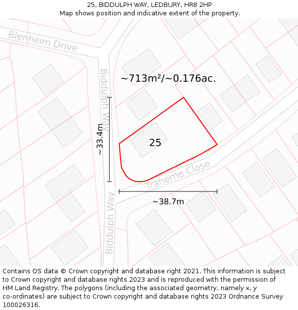 25, BIDDULPH WAY, LEDBURY, HR8 2HP: Plot and title map