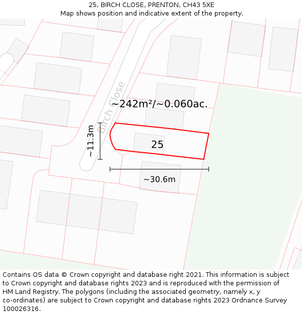 25, BIRCH CLOSE, PRENTON, CH43 5XE: Plot and title map