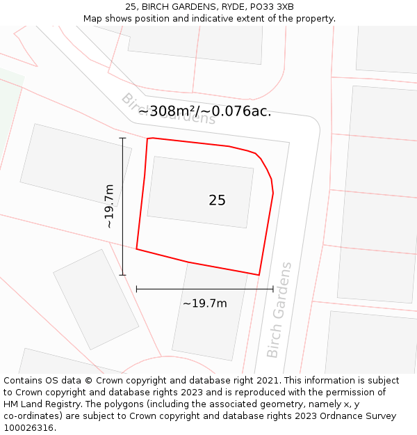 25, BIRCH GARDENS, RYDE, PO33 3XB: Plot and title map
