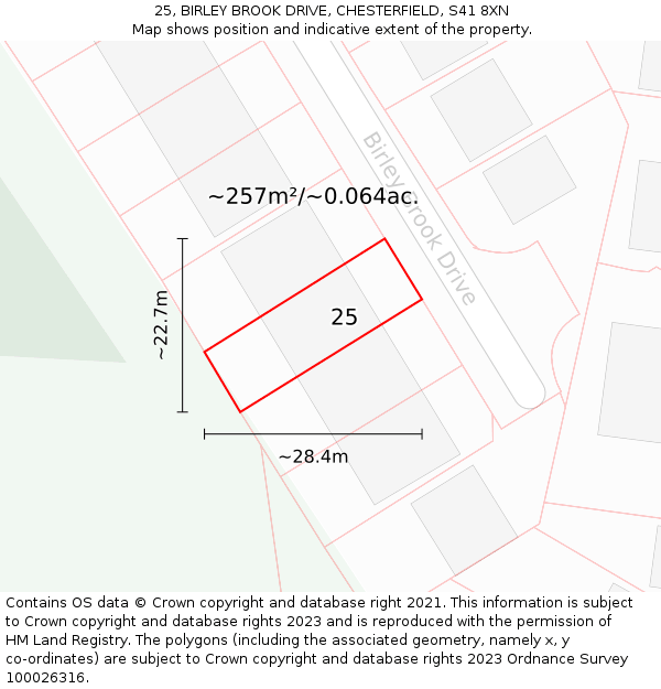 25, BIRLEY BROOK DRIVE, CHESTERFIELD, S41 8XN: Plot and title map