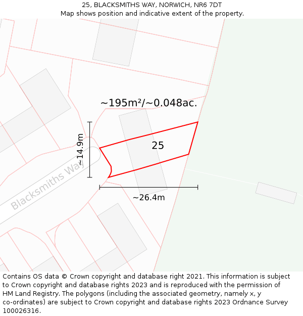 25, BLACKSMITHS WAY, NORWICH, NR6 7DT: Plot and title map