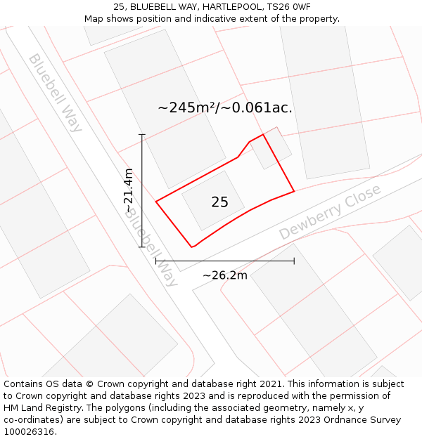 25, BLUEBELL WAY, HARTLEPOOL, TS26 0WF: Plot and title map