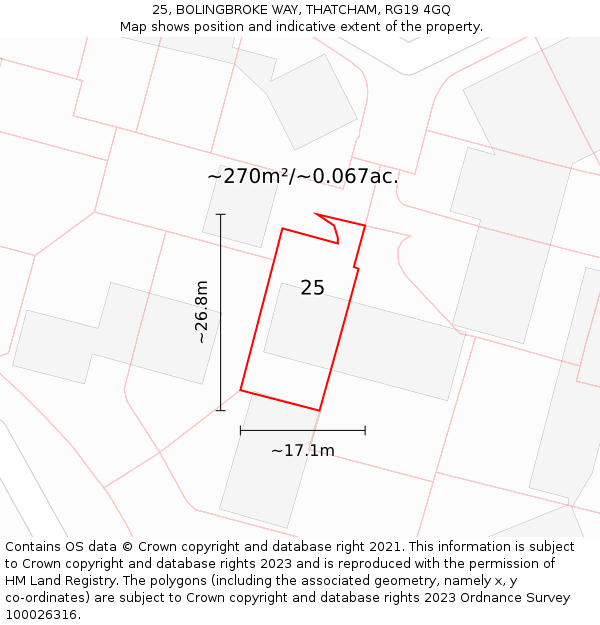 25, BOLINGBROKE WAY, THATCHAM, RG19 4GQ: Plot and title map