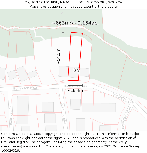 25, BONINGTON RISE, MARPLE BRIDGE, STOCKPORT, SK6 5DW: Plot and title map