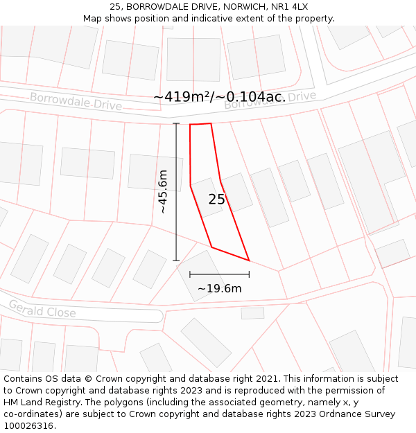 25, BORROWDALE DRIVE, NORWICH, NR1 4LX: Plot and title map