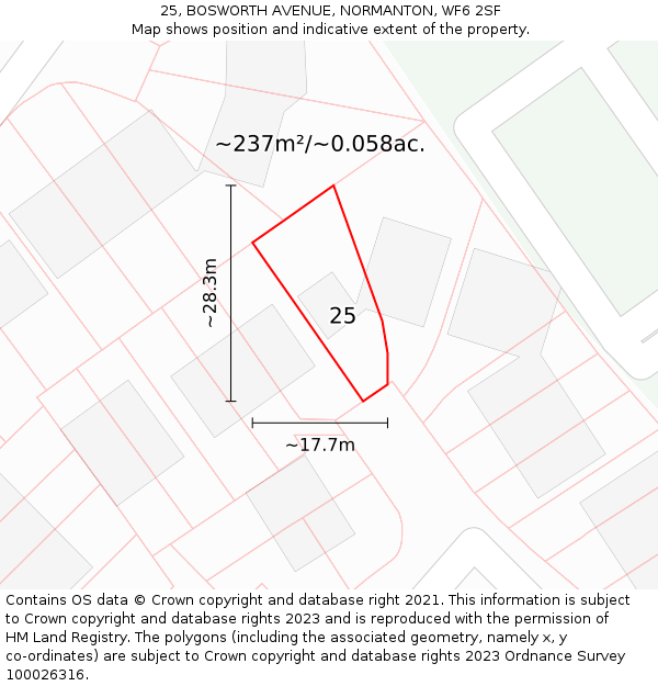 25, BOSWORTH AVENUE, NORMANTON, WF6 2SF: Plot and title map