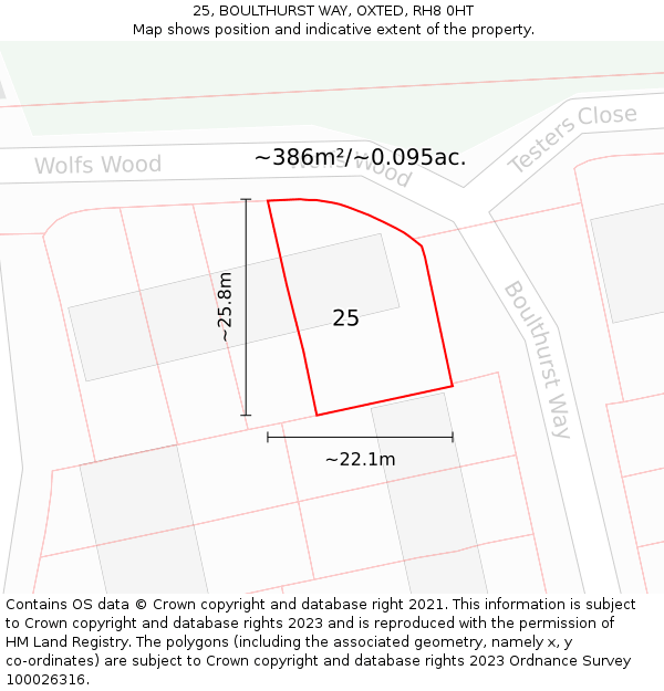 25, BOULTHURST WAY, OXTED, RH8 0HT: Plot and title map