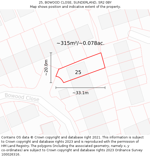 25, BOWOOD CLOSE, SUNDERLAND, SR2 0BY: Plot and title map