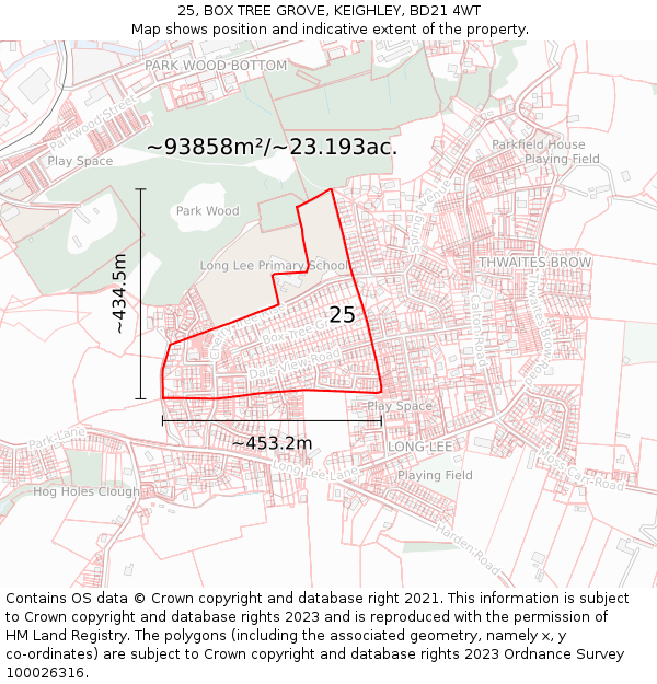 25, BOX TREE GROVE, KEIGHLEY, BD21 4WT: Plot and title map