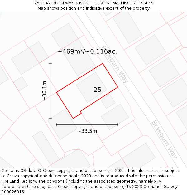 25, BRAEBURN WAY, KINGS HILL, WEST MALLING, ME19 4BN: Plot and title map