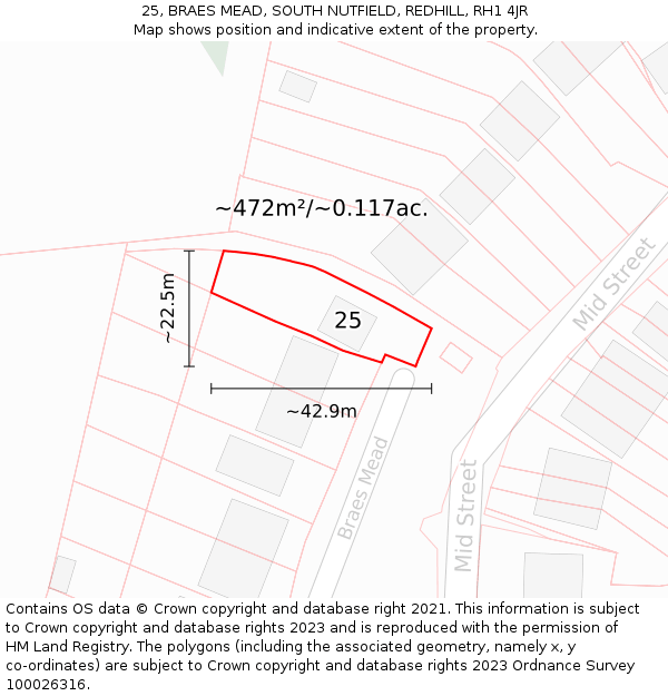 25, BRAES MEAD, SOUTH NUTFIELD, REDHILL, RH1 4JR: Plot and title map