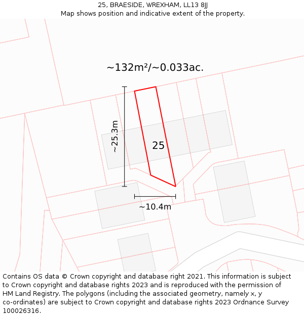 25, BRAESIDE, WREXHAM, LL13 8JJ: Plot and title map