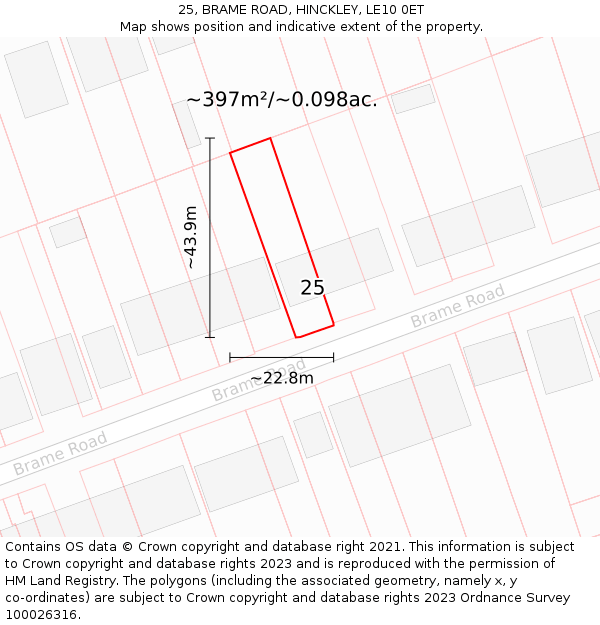 25, BRAME ROAD, HINCKLEY, LE10 0ET: Plot and title map