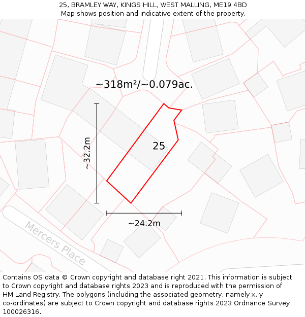 25, BRAMLEY WAY, KINGS HILL, WEST MALLING, ME19 4BD: Plot and title map
