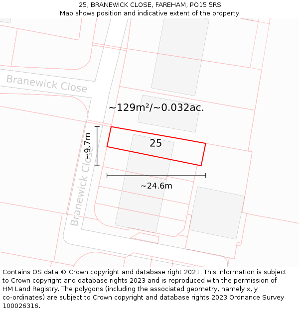 25, BRANEWICK CLOSE, FAREHAM, PO15 5RS: Plot and title map