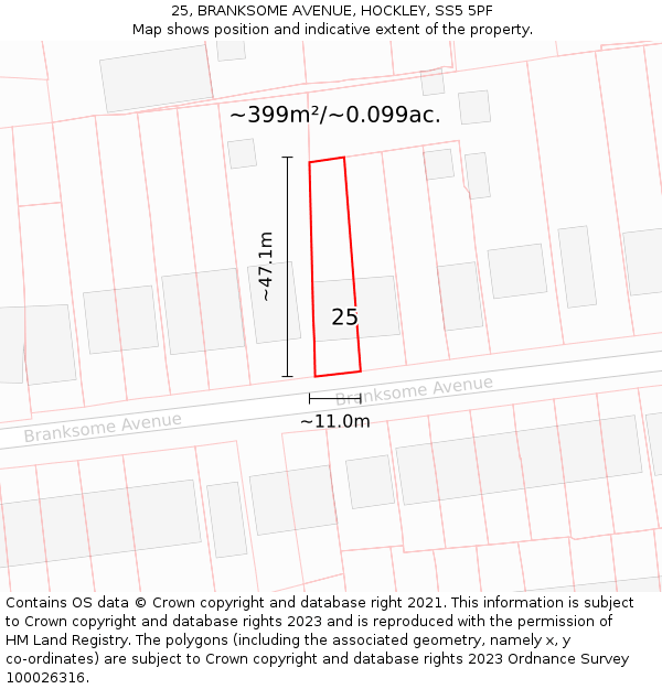 25, BRANKSOME AVENUE, HOCKLEY, SS5 5PF: Plot and title map