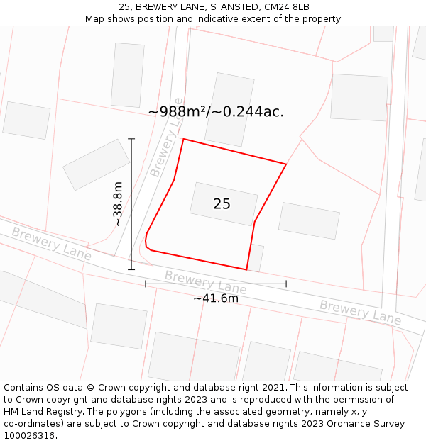 25, BREWERY LANE, STANSTED, CM24 8LB: Plot and title map