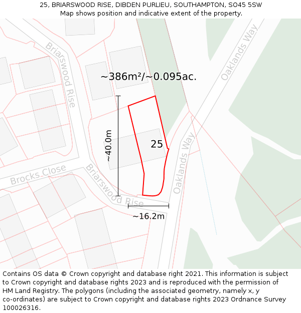 25, BRIARSWOOD RISE, DIBDEN PURLIEU, SOUTHAMPTON, SO45 5SW: Plot and title map