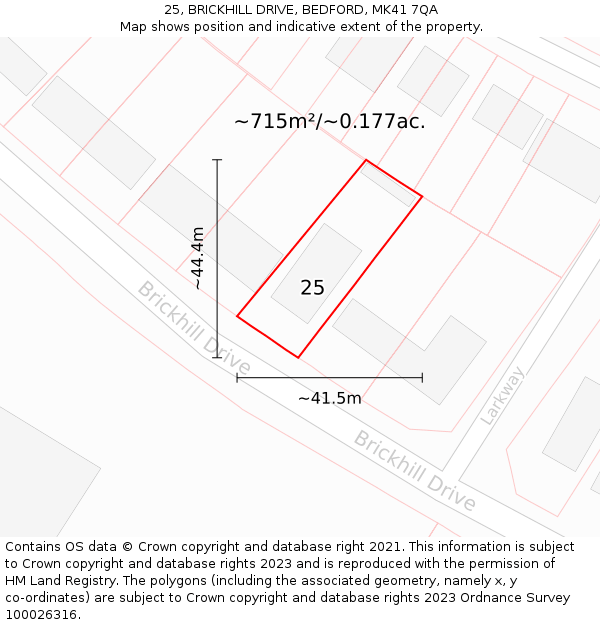 25, BRICKHILL DRIVE, BEDFORD, MK41 7QA: Plot and title map