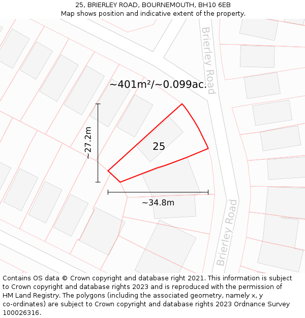 25, BRIERLEY ROAD, BOURNEMOUTH, BH10 6EB: Plot and title map