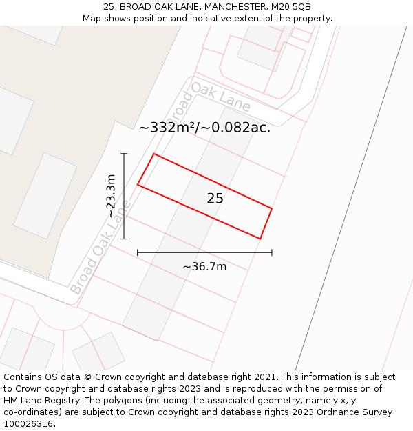 25, BROAD OAK LANE, MANCHESTER, M20 5QB: Plot and title map