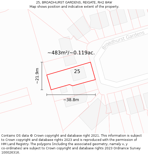 25, BROADHURST GARDENS, REIGATE, RH2 8AW: Plot and title map