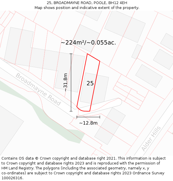 25, BROADMAYNE ROAD, POOLE, BH12 4EH: Plot and title map