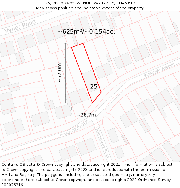 25, BROADWAY AVENUE, WALLASEY, CH45 6TB: Plot and title map