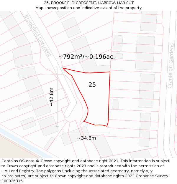 25, BROOKFIELD CRESCENT, HARROW, HA3 0UT: Plot and title map