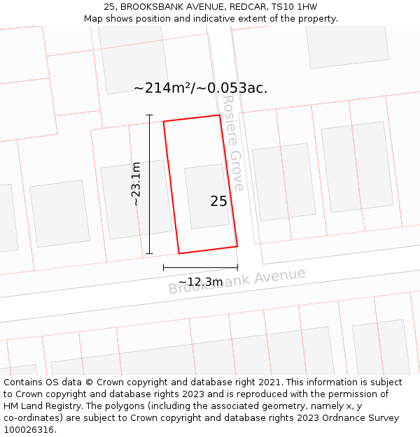 25, BROOKSBANK AVENUE, REDCAR, TS10 1HW: Plot and title map