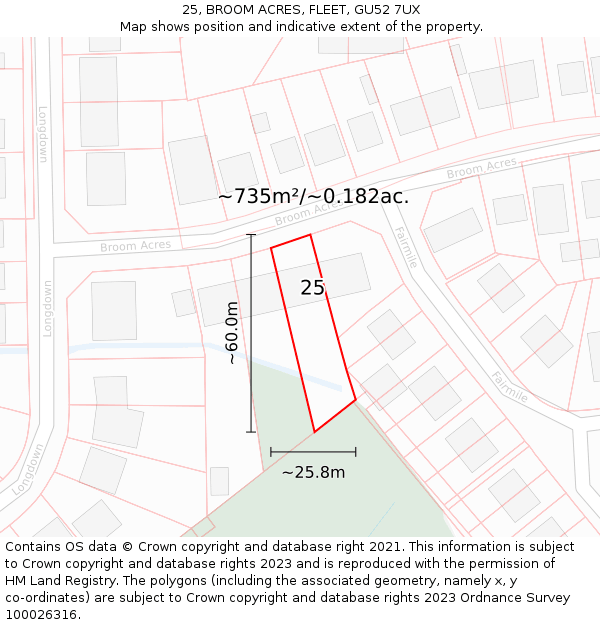 25, BROOM ACRES, FLEET, GU52 7UX: Plot and title map