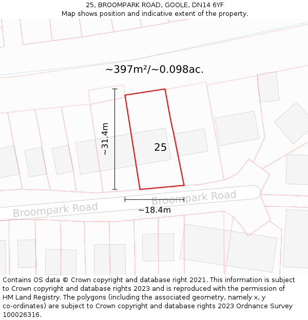 25, BROOMPARK ROAD, GOOLE, DN14 6YF: Plot and title map