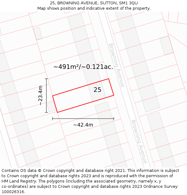 25, BROWNING AVENUE, SUTTON, SM1 3QU: Plot and title map
