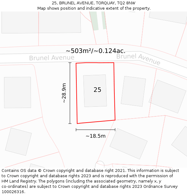 25, BRUNEL AVENUE, TORQUAY, TQ2 8NW: Plot and title map