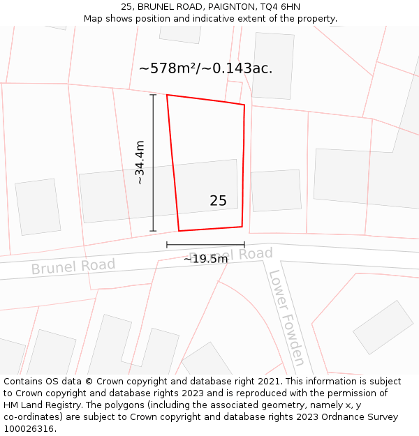 25, BRUNEL ROAD, PAIGNTON, TQ4 6HN: Plot and title map