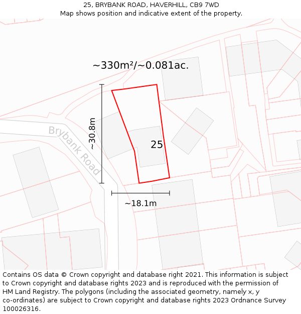 25, BRYBANK ROAD, HAVERHILL, CB9 7WD: Plot and title map