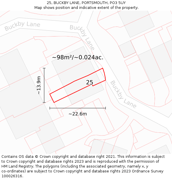 25, BUCKBY LANE, PORTSMOUTH, PO3 5UY: Plot and title map