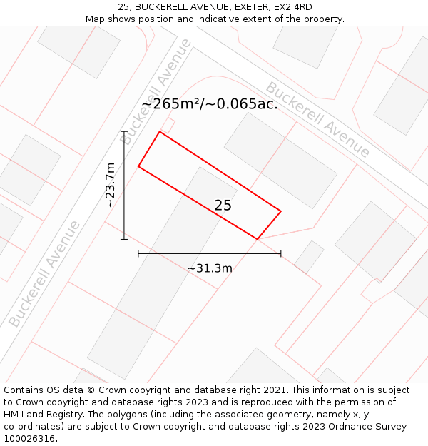 25, BUCKERELL AVENUE, EXETER, EX2 4RD: Plot and title map
