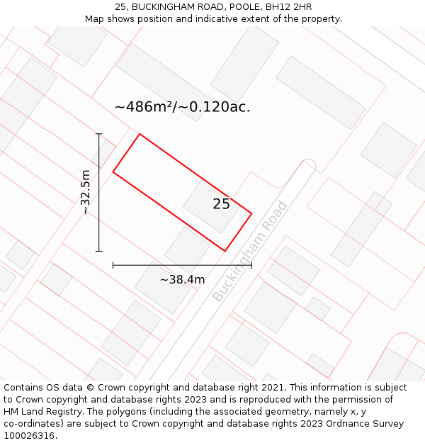 25, BUCKINGHAM ROAD, POOLE, BH12 2HR: Plot and title map
