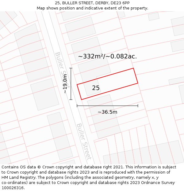 25, BULLER STREET, DERBY, DE23 6PP: Plot and title map