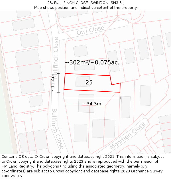 25, BULLFINCH CLOSE, SWINDON, SN3 5LJ: Plot and title map