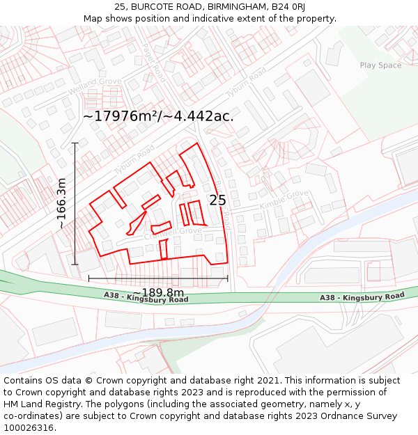 25, BURCOTE ROAD, BIRMINGHAM, B24 0RJ: Plot and title map