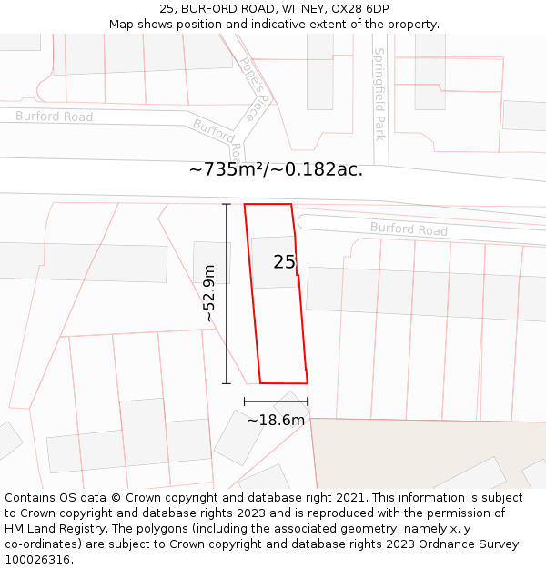 25, BURFORD ROAD, WITNEY, OX28 6DP: Plot and title map