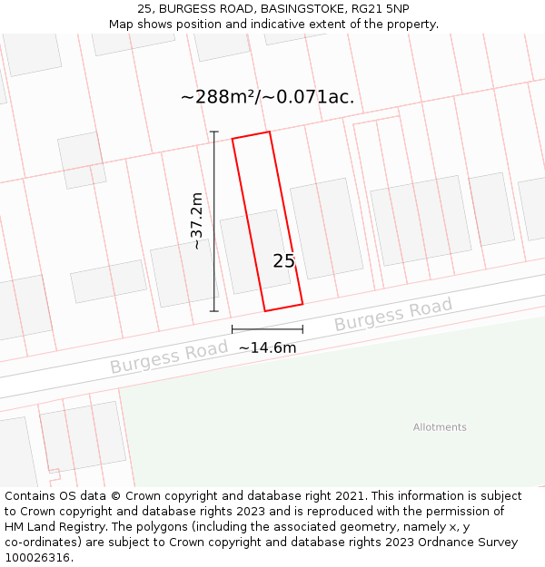 25, BURGESS ROAD, BASINGSTOKE, RG21 5NP: Plot and title map