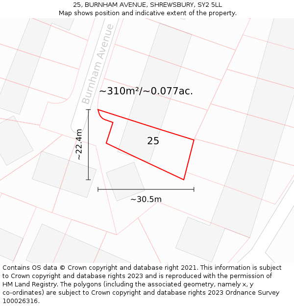 25, BURNHAM AVENUE, SHREWSBURY, SY2 5LL: Plot and title map