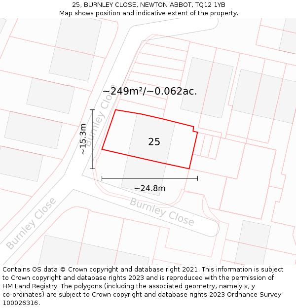 25, BURNLEY CLOSE, NEWTON ABBOT, TQ12 1YB: Plot and title map