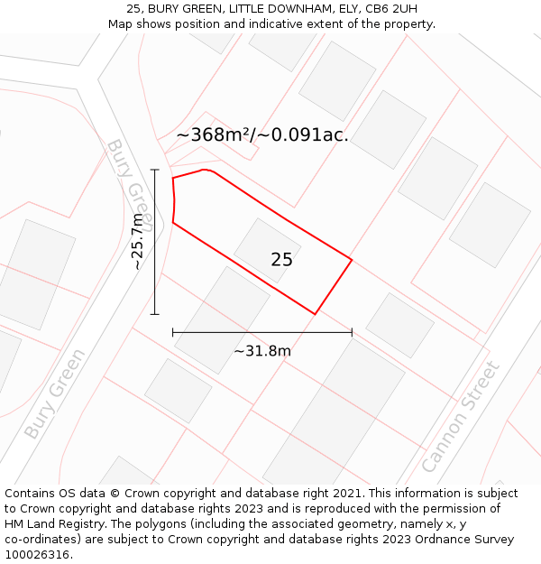 25, BURY GREEN, LITTLE DOWNHAM, ELY, CB6 2UH: Plot and title map